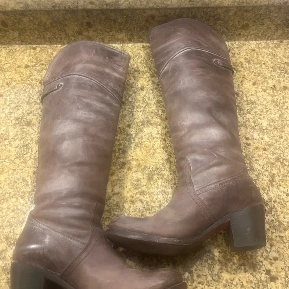 Frye Jane over the knee or cuffed leather boots brown size 8 Made in Mexico - Picture 6 of 14